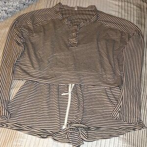 Free People Black and Cream Striped PJ’s